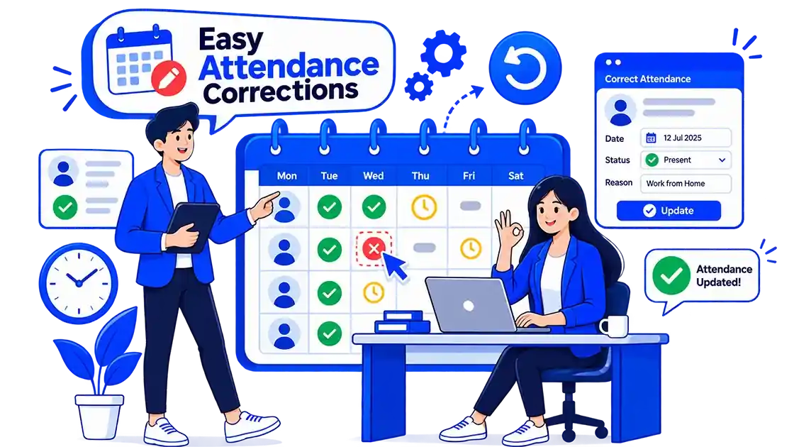 Attendance regularization request in IHPAYROLL attendance management software for missed or incorrect punches