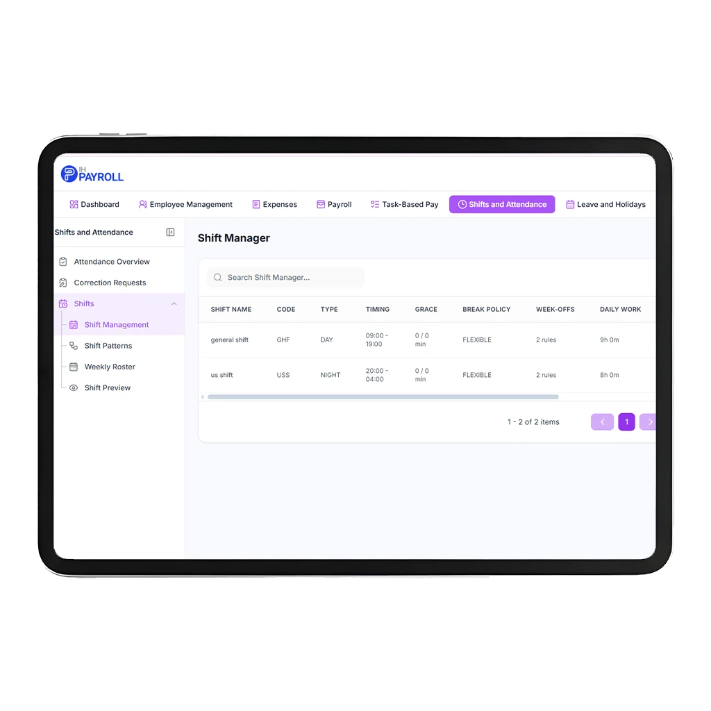 IHPAYROLL shift planning management