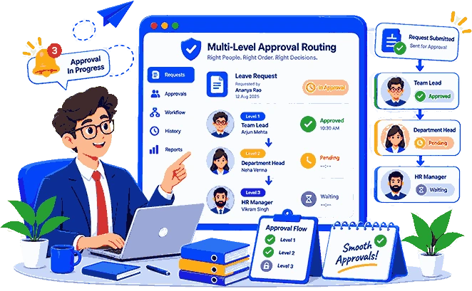 IHPAYROLL multi-level approval routing for employee requests